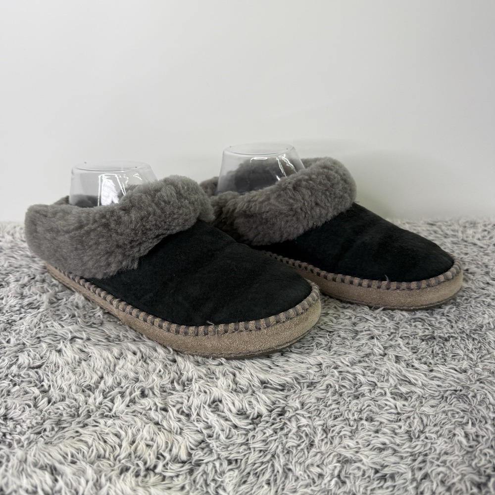 Uggs Slippers Black Gray Slip On Sheepskin Suede Shoes Women's Size 7 - Picture 2 of 10